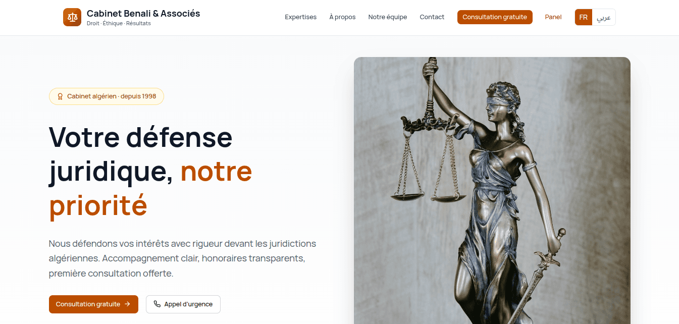 Homepage of Cabinet Benali & Associés law-firm website