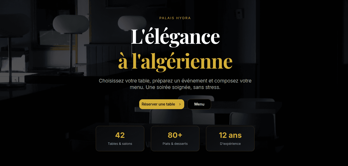 Homepage of the Palais Hydra restaurant